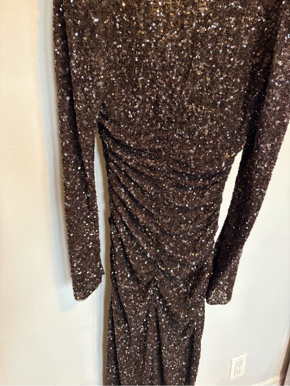 Zara Black Sparkle Long Sleeve V-Neck Maxi Dress with Side Slit - Picture 5 of 9